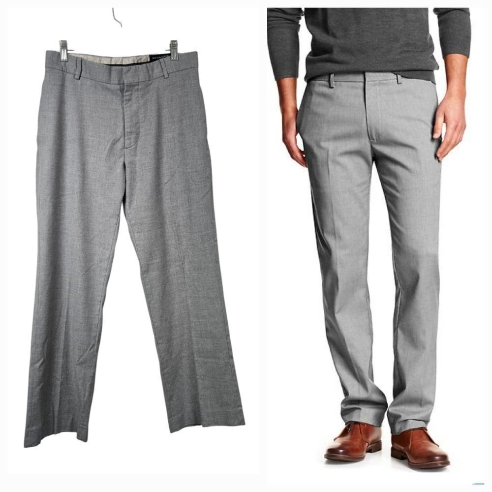 Banana Republic Heather Gray Chino Pants Men’s 32x30 Flat Front Tailored Trouser